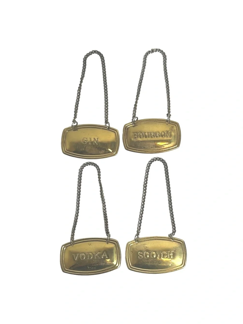 Vintage Brass Liquor Bottle Tags - Gin, Bourbon, Vodka, Scotch Set of 4